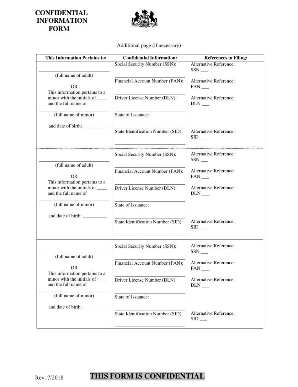 Confidential Information Form - Pennsylvania, Page 3