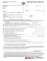 Form AOPC310A &quot;Landlord/Tenant Complaint&quot; - Pennsylvania