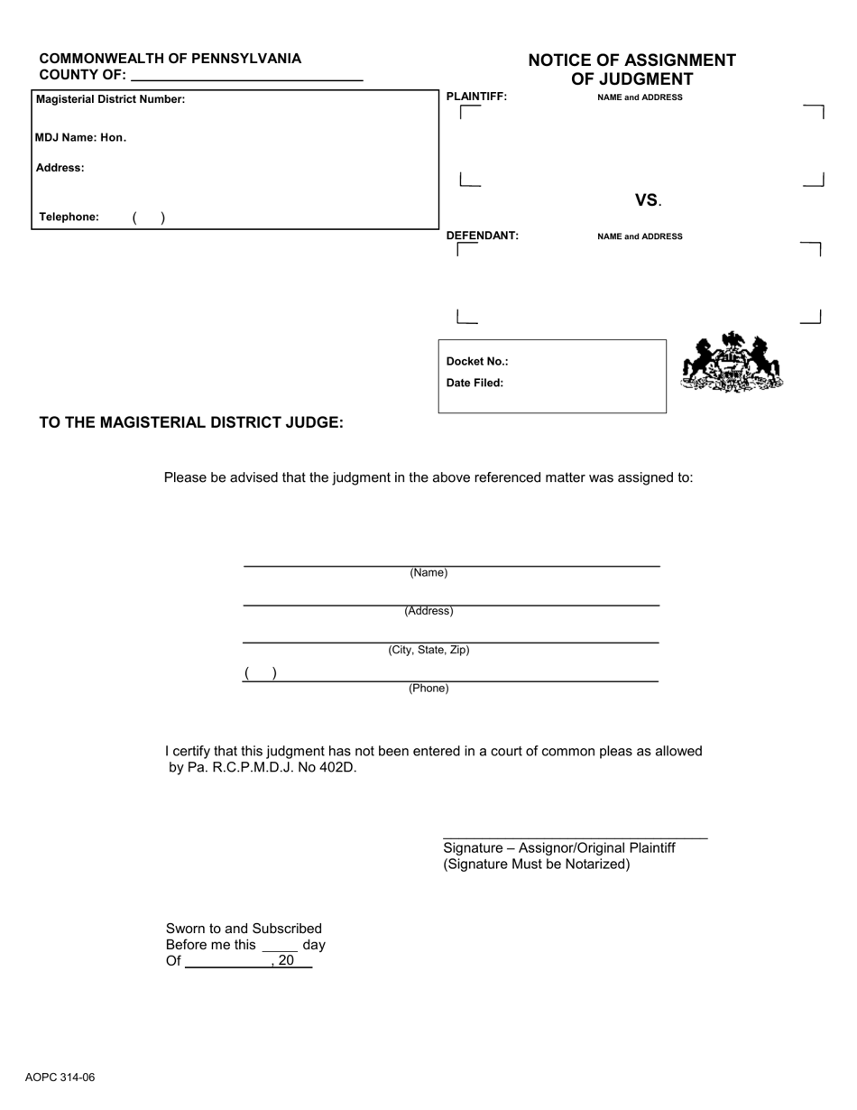 assignment of judgment form