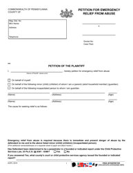 Document preview: Form AOPC307A Petition for Emergency Relief From Abuse - Pennsylvania