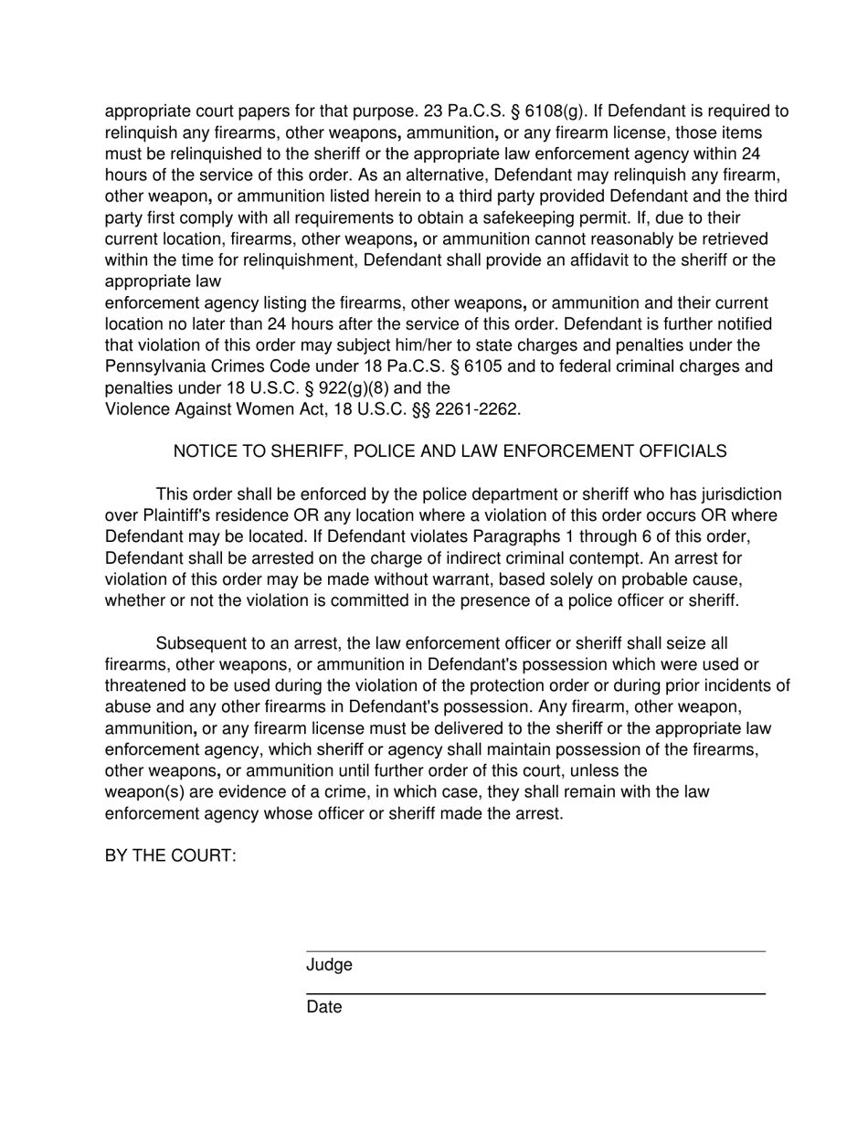 Pennsylvania Temporary Protection From Abuse Order Fill Out, Sign