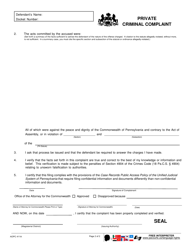 Form AOPC411A Private Criminal Complaint - Pennsylvania, Page 2