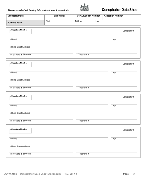 Form AOPC J232  Printable Pdf