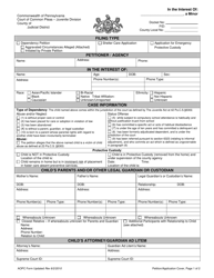 Petition/Application Cover Page - Dependency/Shelter Care/Emergency Custody - Pennsylvania