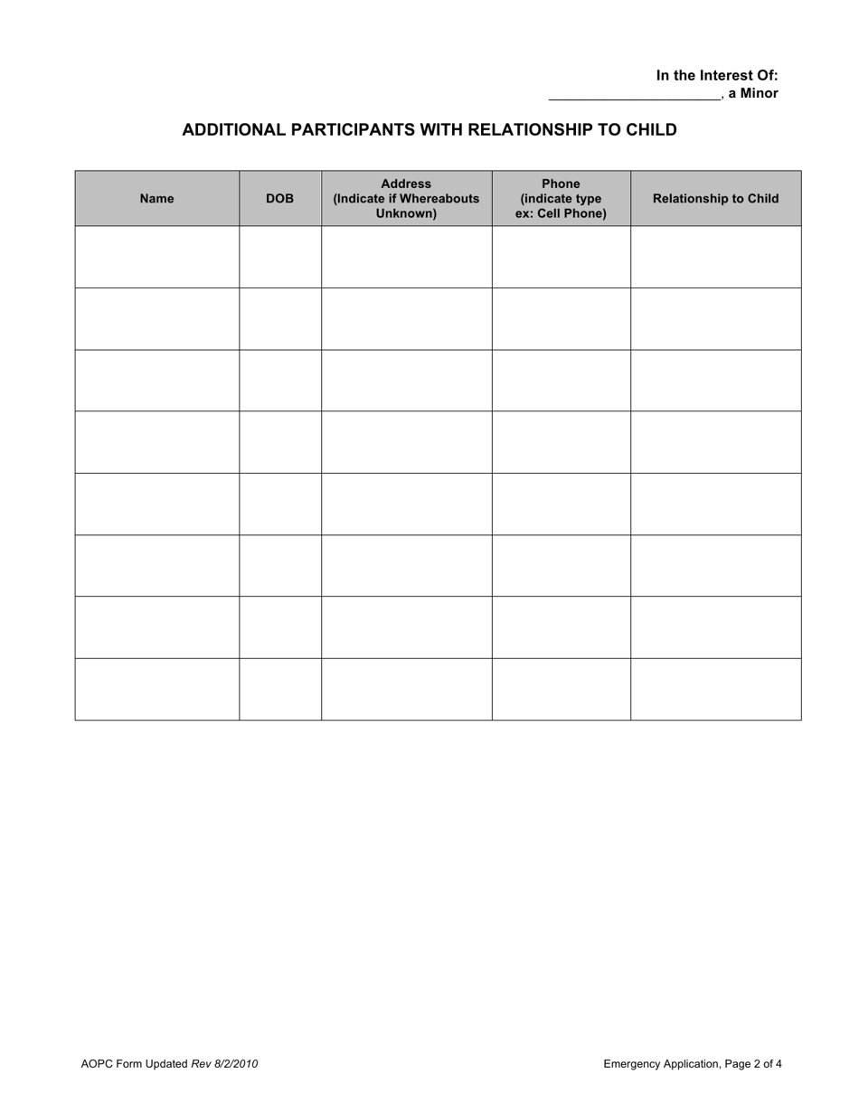 Application for Emergency Protective Custody - Pennsylvania, Page 2
