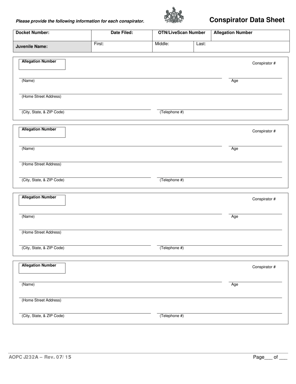 Form AOPC J232A Written Allegation - Single Summary of Offenses - Pennsylvania, Page 6