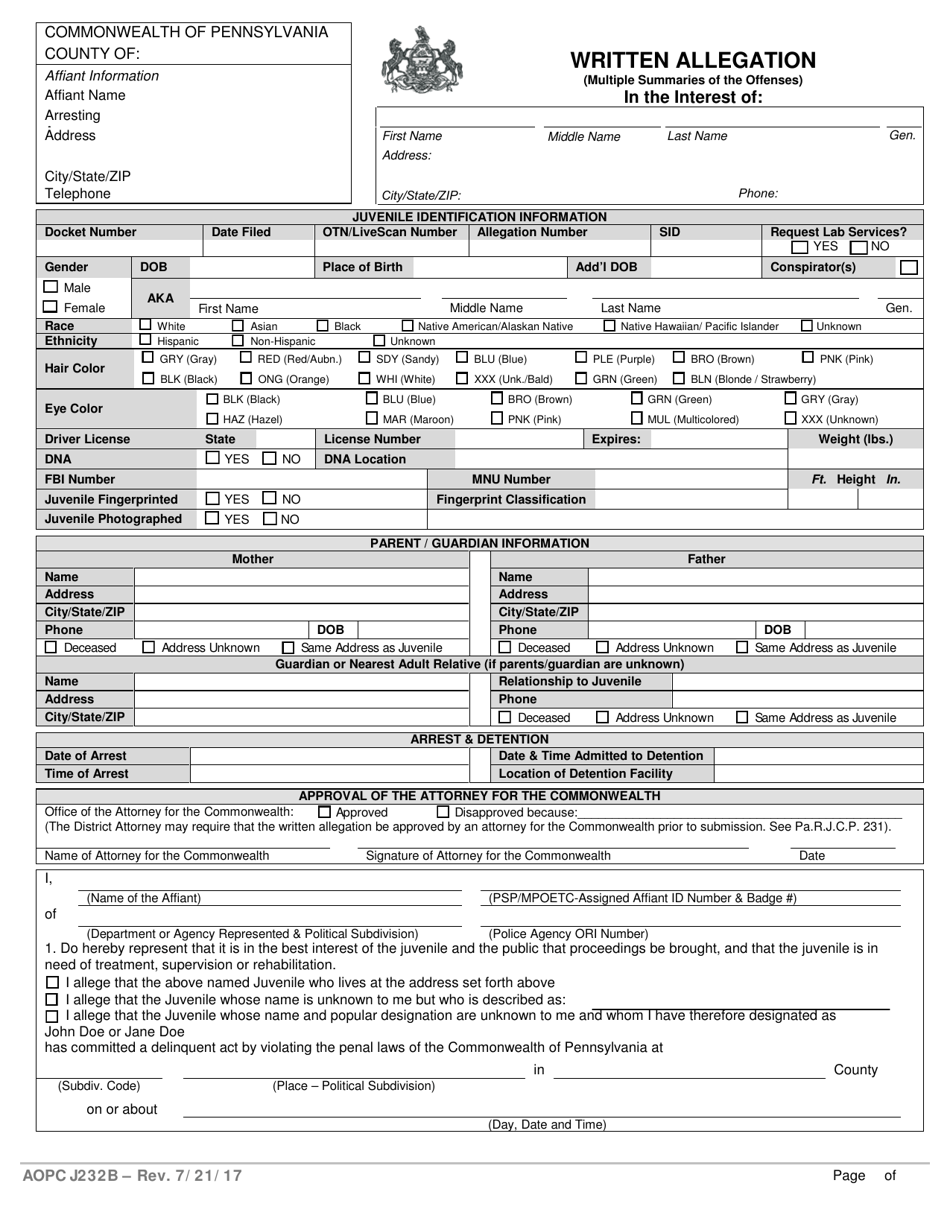 Form AOPC J232B - Fill Out, Sign Online and Download Fillable PDF ...