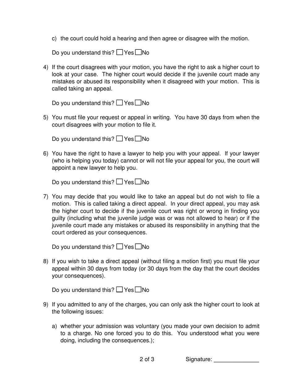 Post-dispositional Rights Colloquy Form - Pennsylvania, Page 2