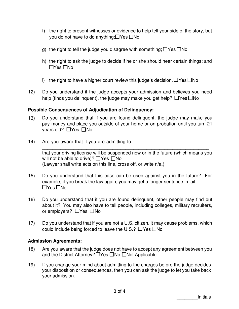 Admission Colloquy Form - Pennsylvania, Page 3