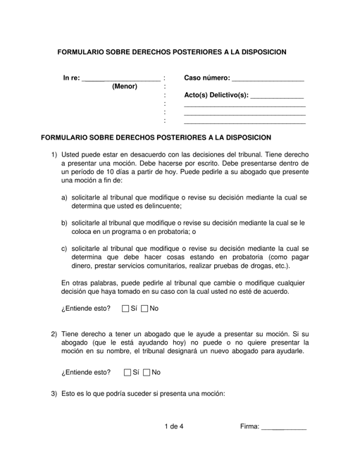 Formulario Sobre Derechos Posteriores a La Disposicion - Pennsylvania (Spanish) Download Pdf