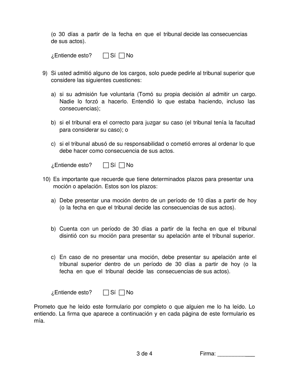 Formulario Sobre Derechos Posteriores a La Disposicion - Pennsylvania (Spanish), Page 3