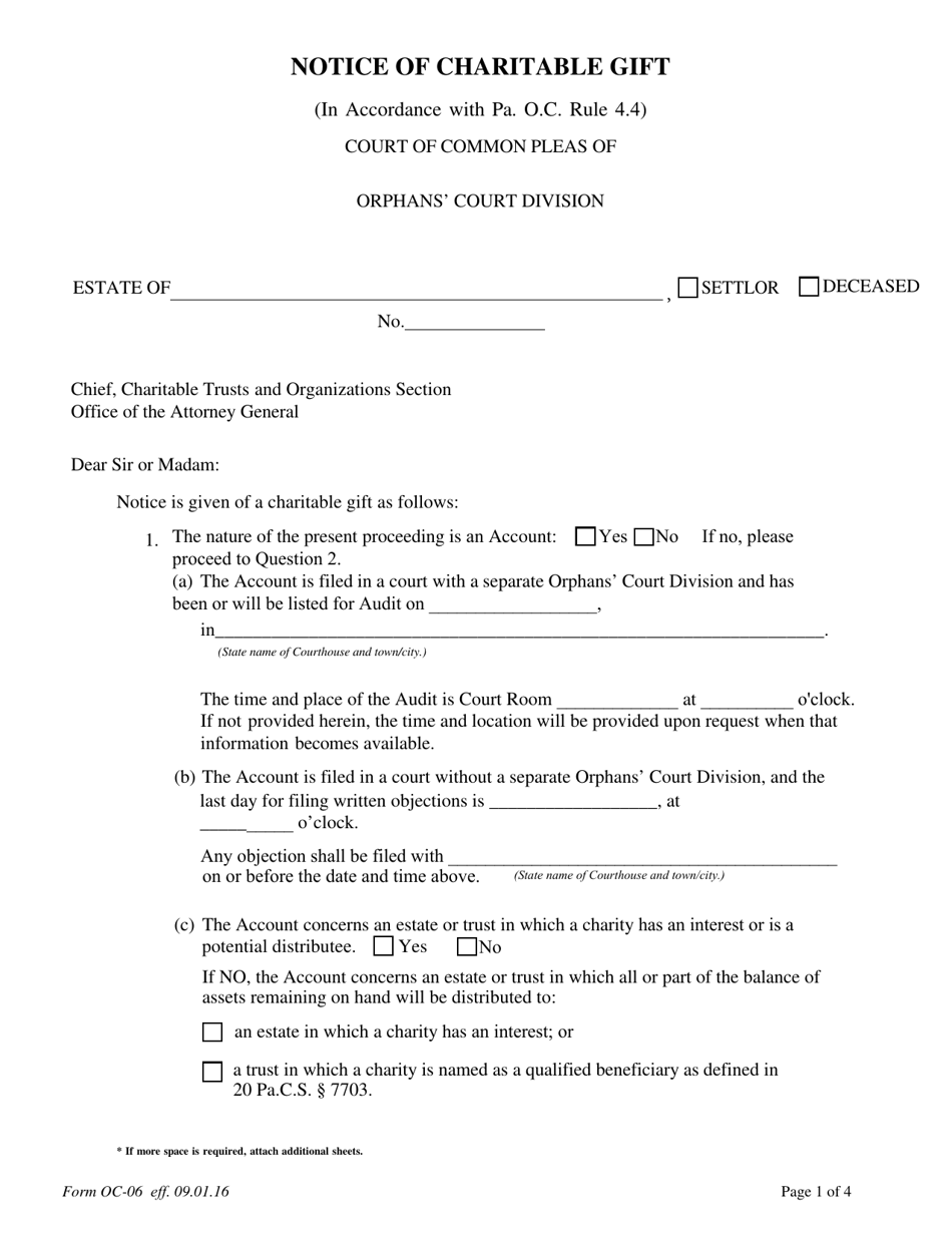 Form OC06 Fill Out, Sign Online and Download Fillable PDF