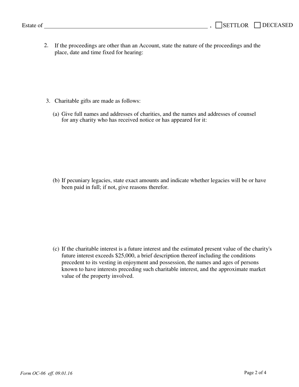 Form OC-06 Notice of Charitable Gift (In Accordance With Pa. O.c. Rule 4.4) - Pennsylvania, Page 2