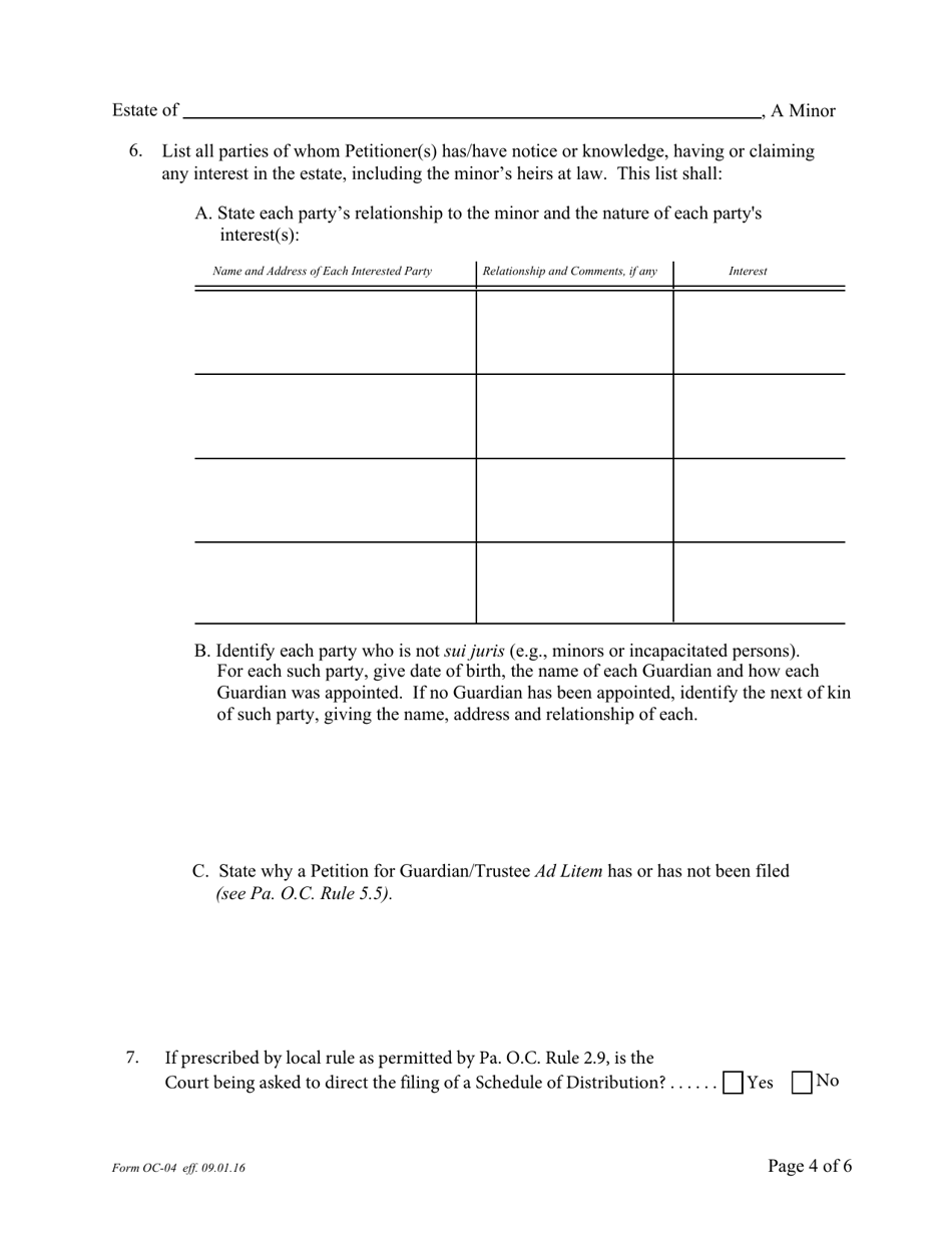 Form OC-4 Petition for Adjudication / Statement of Proposed Distribution Pursuant to Pa. O.c. Rule 2.4 - Pennsylvania, Page 4
