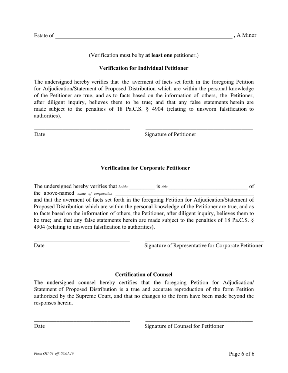 Form OC-4 Petition for Adjudication / Statement of Proposed Distribution Pursuant to Pa. O.c. Rule 2.4 - Pennsylvania, Page 6