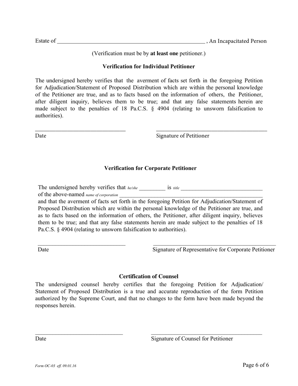 Form OC-03 Petition for Adjudication / Statement of Proposed Distribution Pursuant to Pa. O.c. Rule 2.4 - Pennsylvania, Page 6