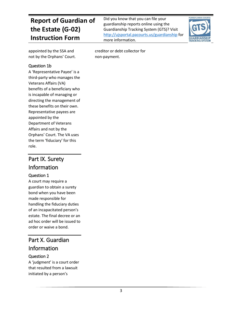 Instructions for Form G-02 Report of Guardian of the Estate - Pennsylvania, Page 3