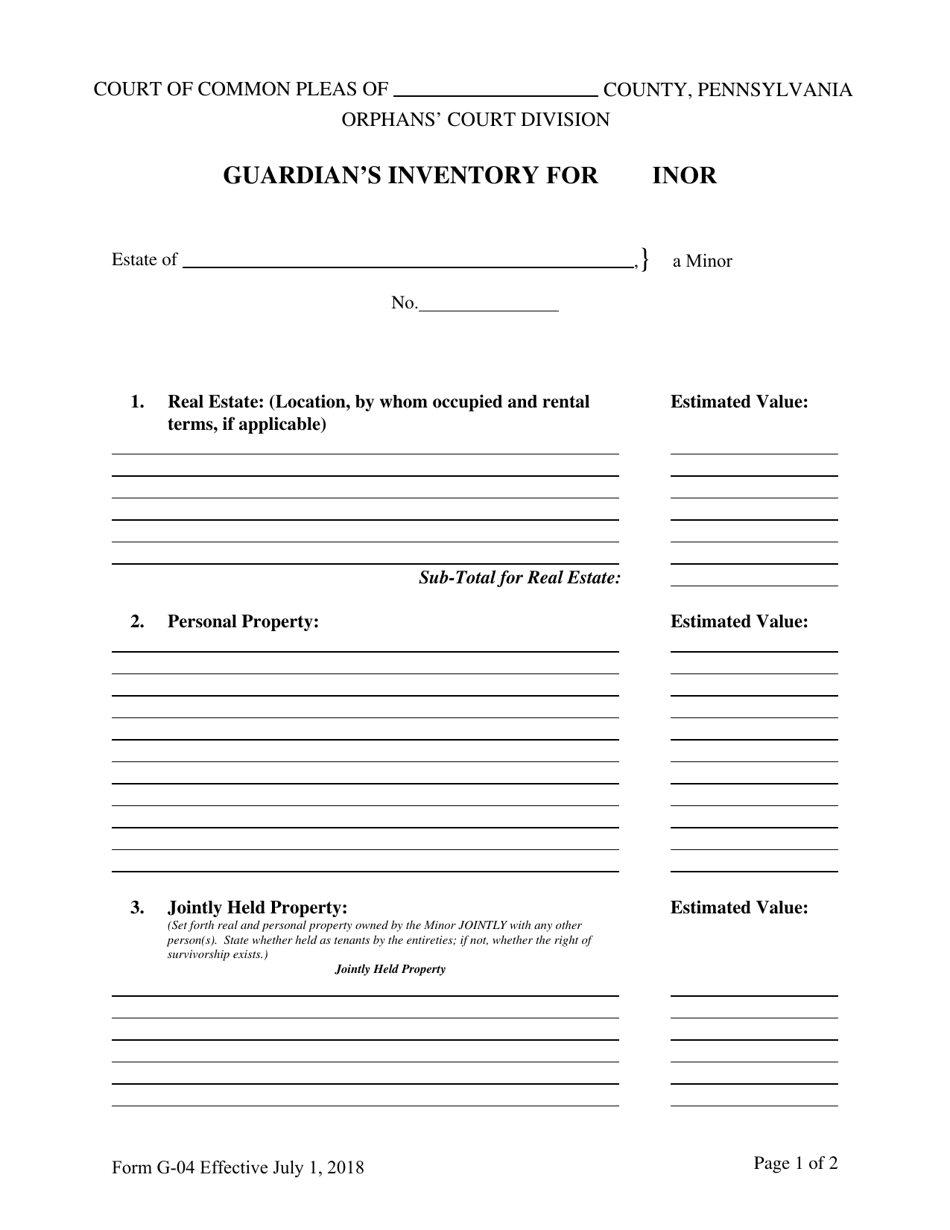 Form G-04 Guardians Inventory for Minor - Pennsylvania, Page 1