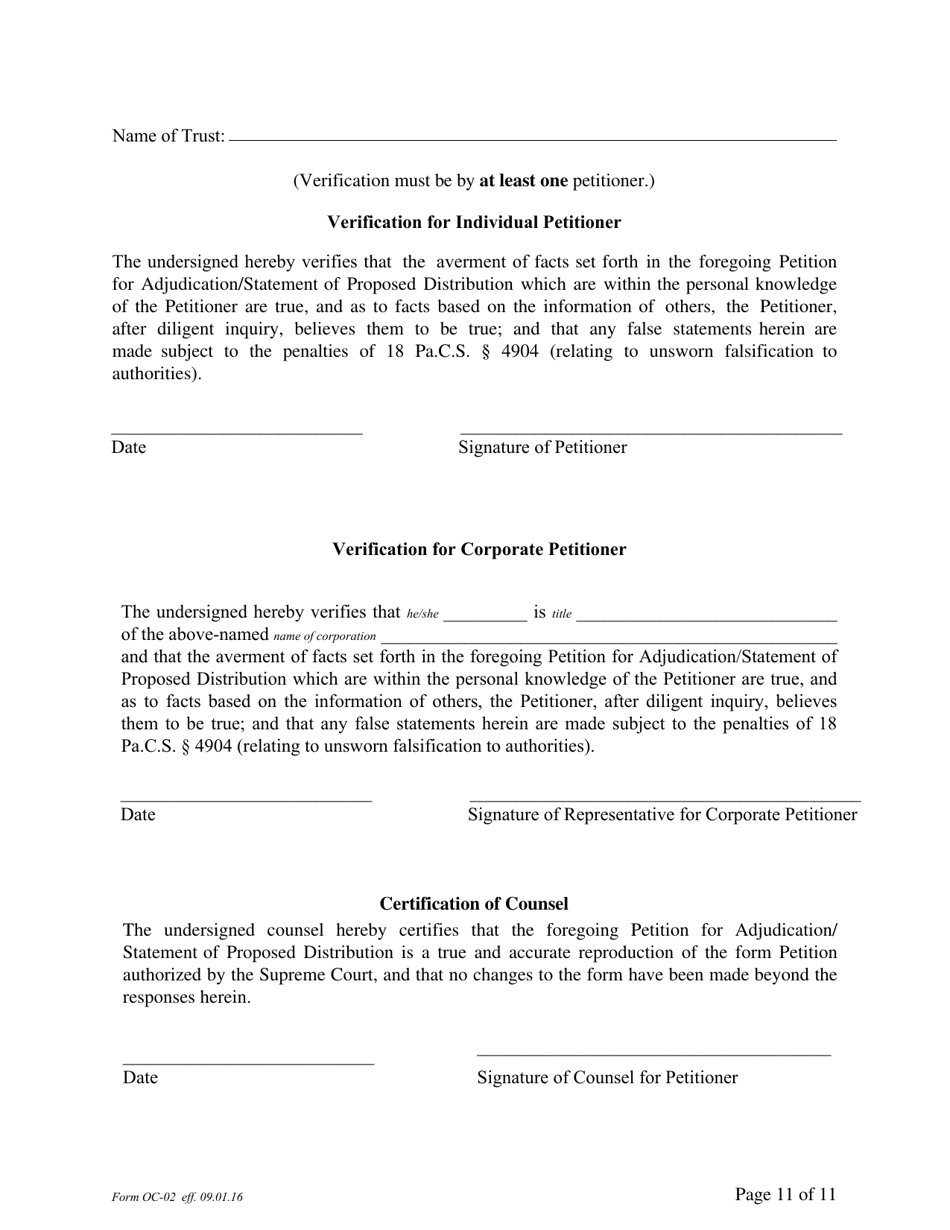 Form OC-2 Petition for Adjudication / Statement of Proposed Distribution Pursuant to Pa. O.c. Rule 2.4 - Pennsylvania, Page 11