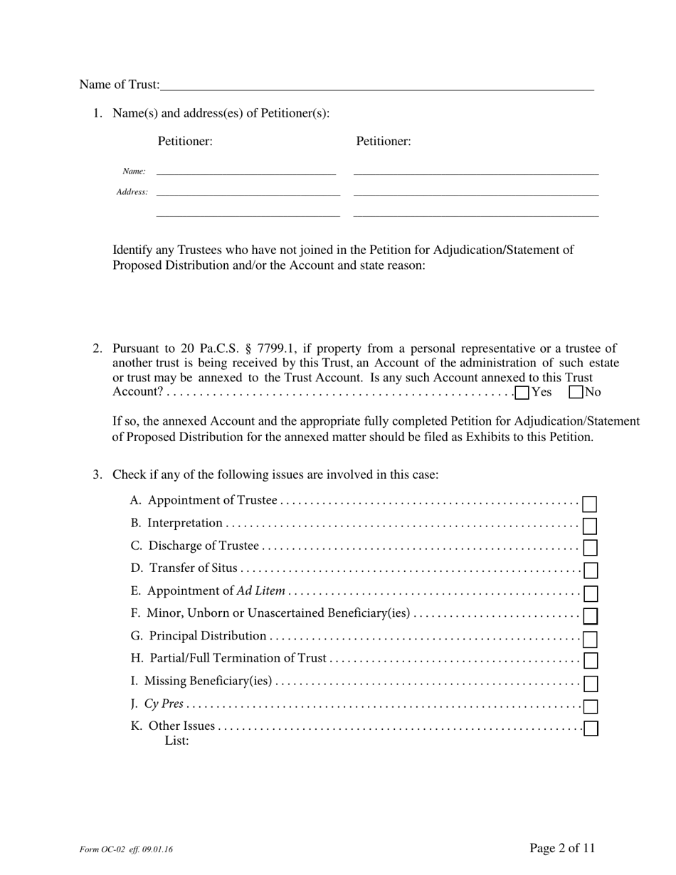 Form OC-2 Petition for Adjudication / Statement of Proposed Distribution Pursuant to Pa. O.c. Rule 2.4 - Pennsylvania, Page 2