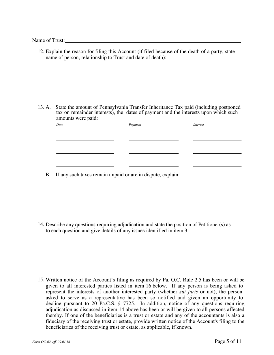Form OC-2 Petition for Adjudication / Statement of Proposed Distribution Pursuant to Pa. O.c. Rule 2.4 - Pennsylvania, Page 5