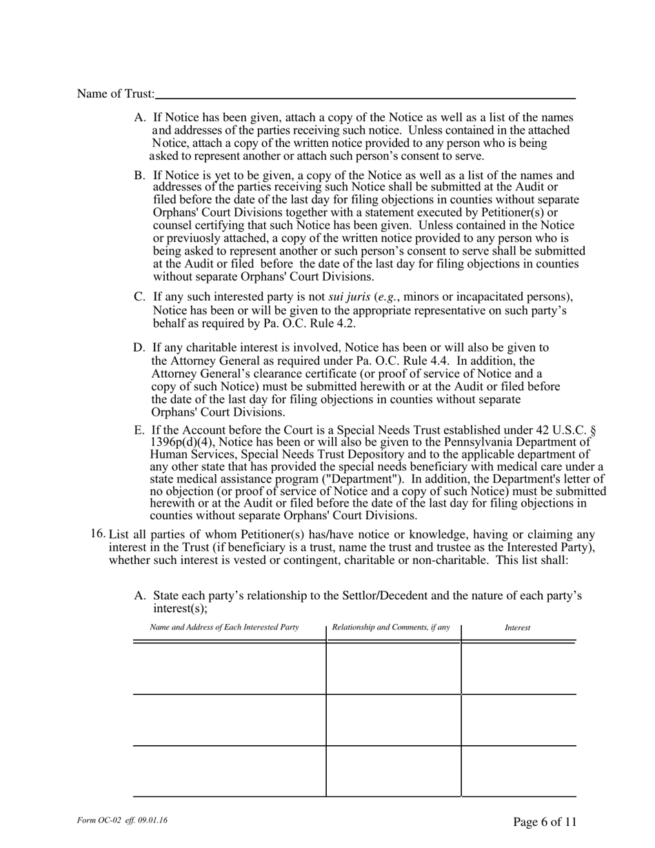 Form OC-2 Petition for Adjudication / Statement of Proposed Distribution Pursuant to Pa. O.c. Rule 2.4 - Pennsylvania, Page 6