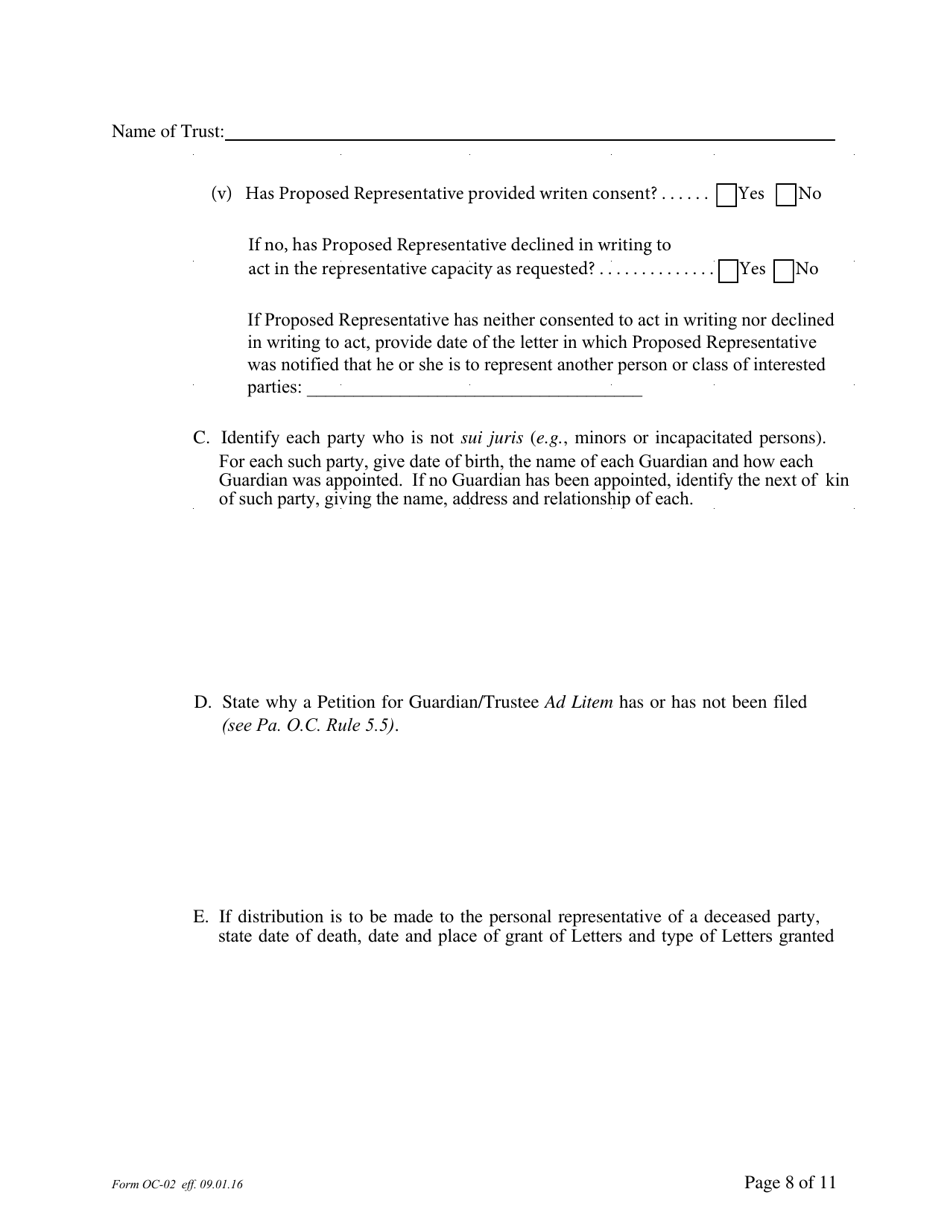 Form OC-2 Petition for Adjudication / Statement of Proposed Distribution Pursuant to Pa. O.c. Rule 2.4 - Pennsylvania, Page 8