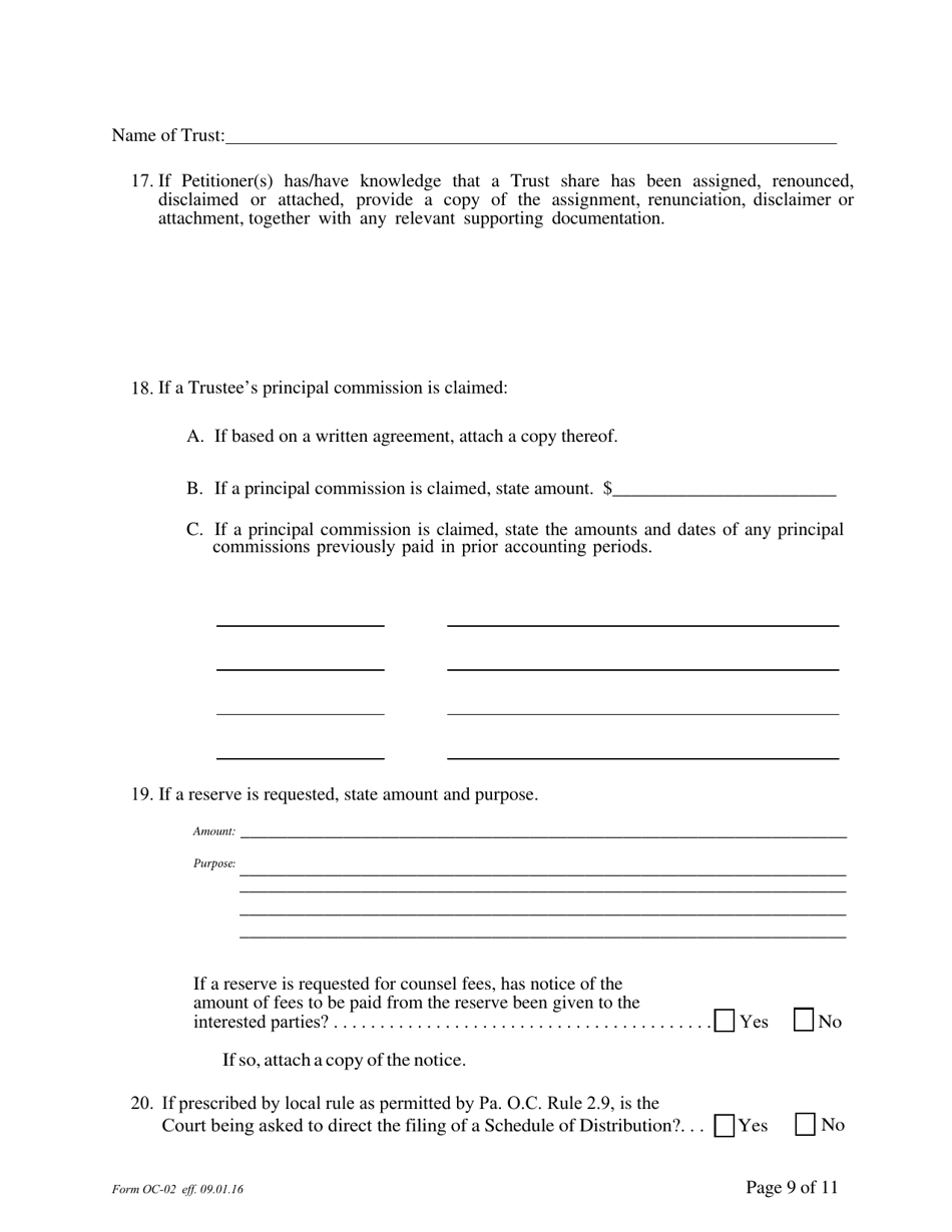 Form OC-2 Petition for Adjudication / Statement of Proposed Distribution Pursuant to Pa. O.c. Rule 2.4 - Pennsylvania, Page 9