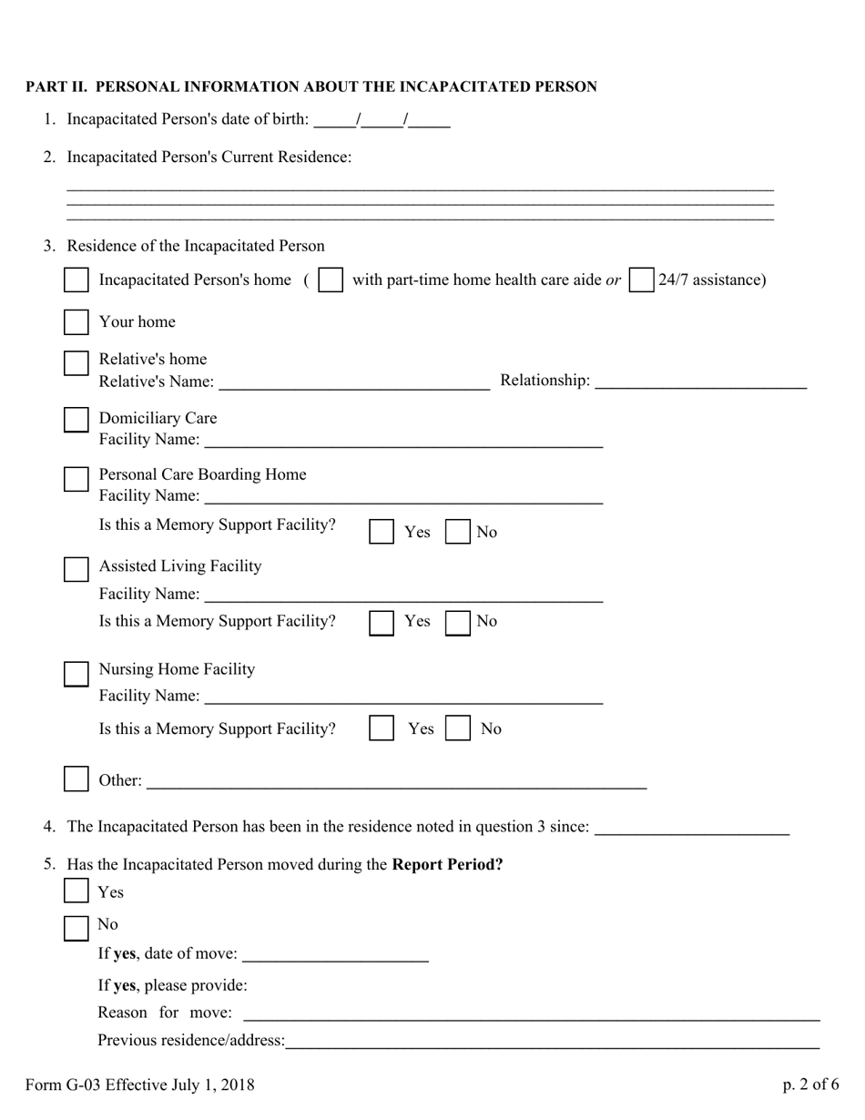 Form G-03 Report of Guardian of the Person - Pennsylvania, Page 2
