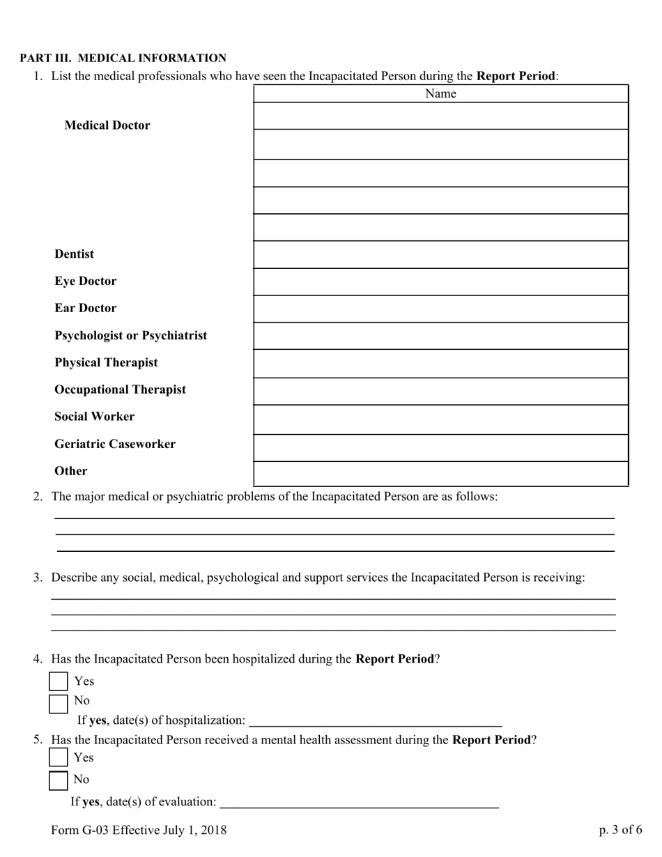 Form G-03 Report of Guardian of the Person - Pennsylvania, Page 3