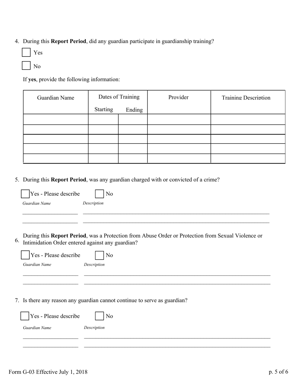 Form G-03 Report of Guardian of the Person - Pennsylvania, Page 5