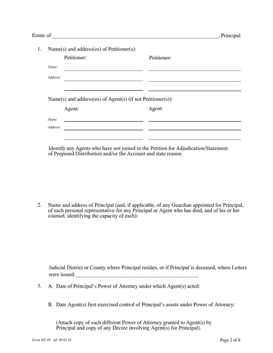 Form OC-05 Petition for Adjudication - Principals Estate (Under Power of Attorney) - Pennsylvania, Page 2