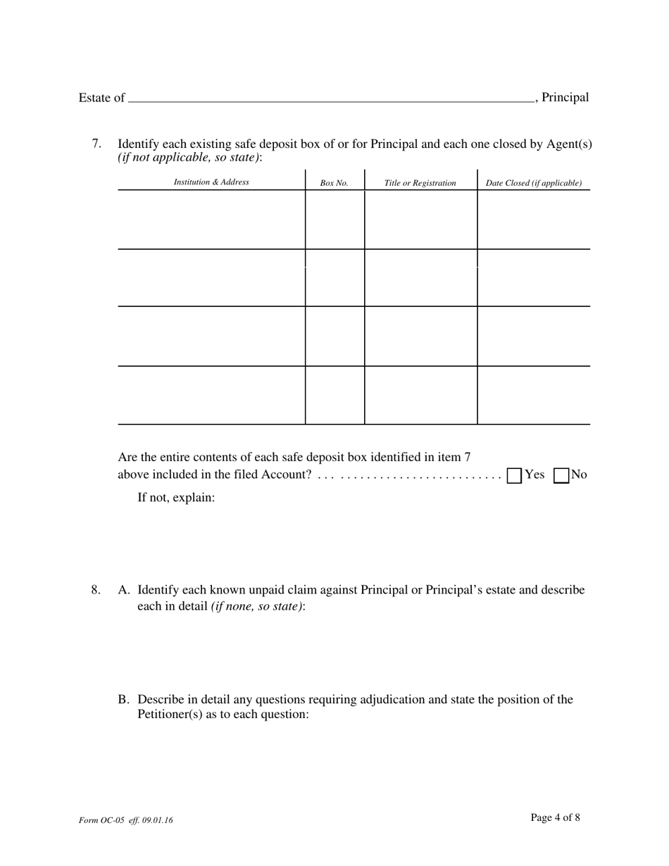 Form OC-05 Petition for Adjudication - Principals Estate (Under Power of Attorney) - Pennsylvania, Page 4