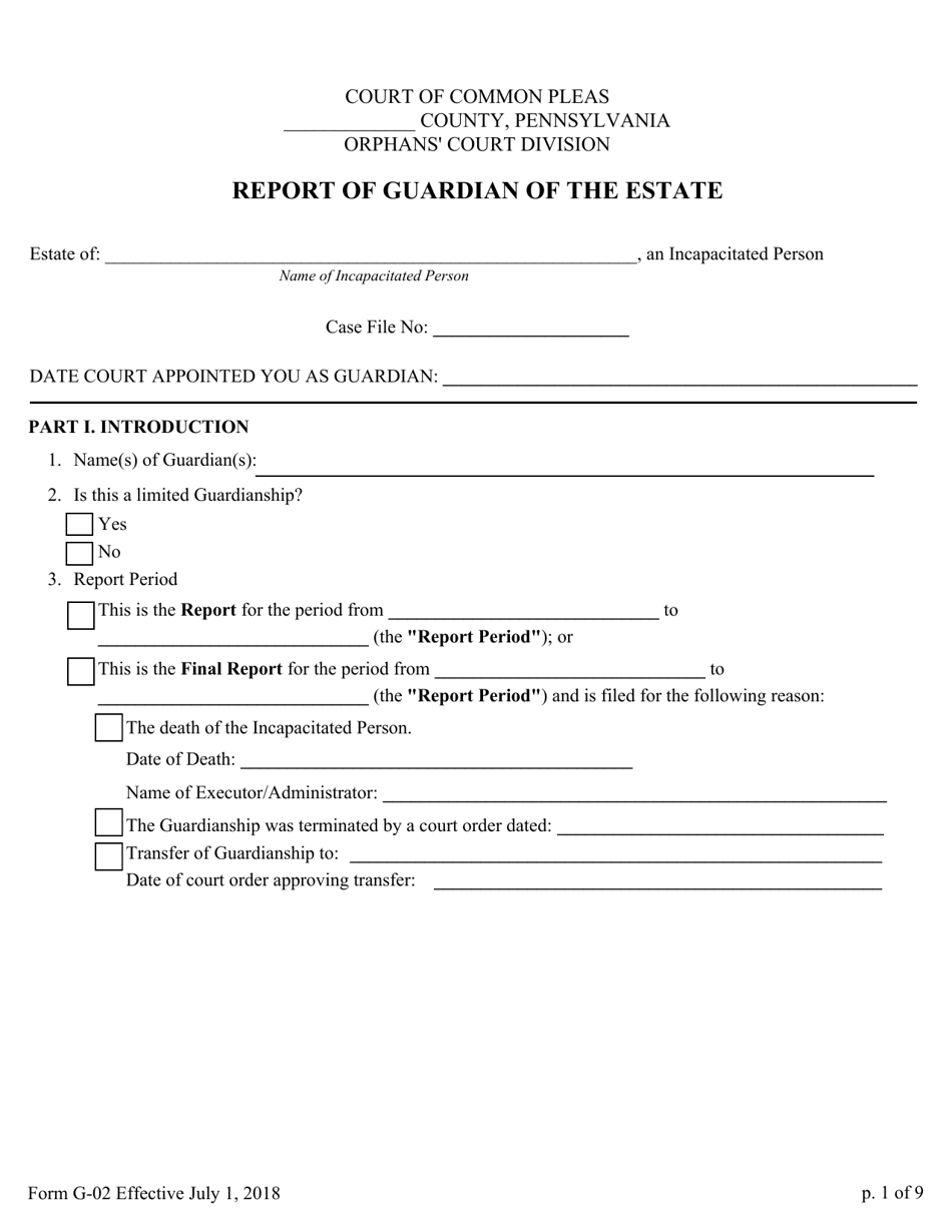 Form G-02 Report of Guardian of the Estate - Pennsylvania, Page 1
