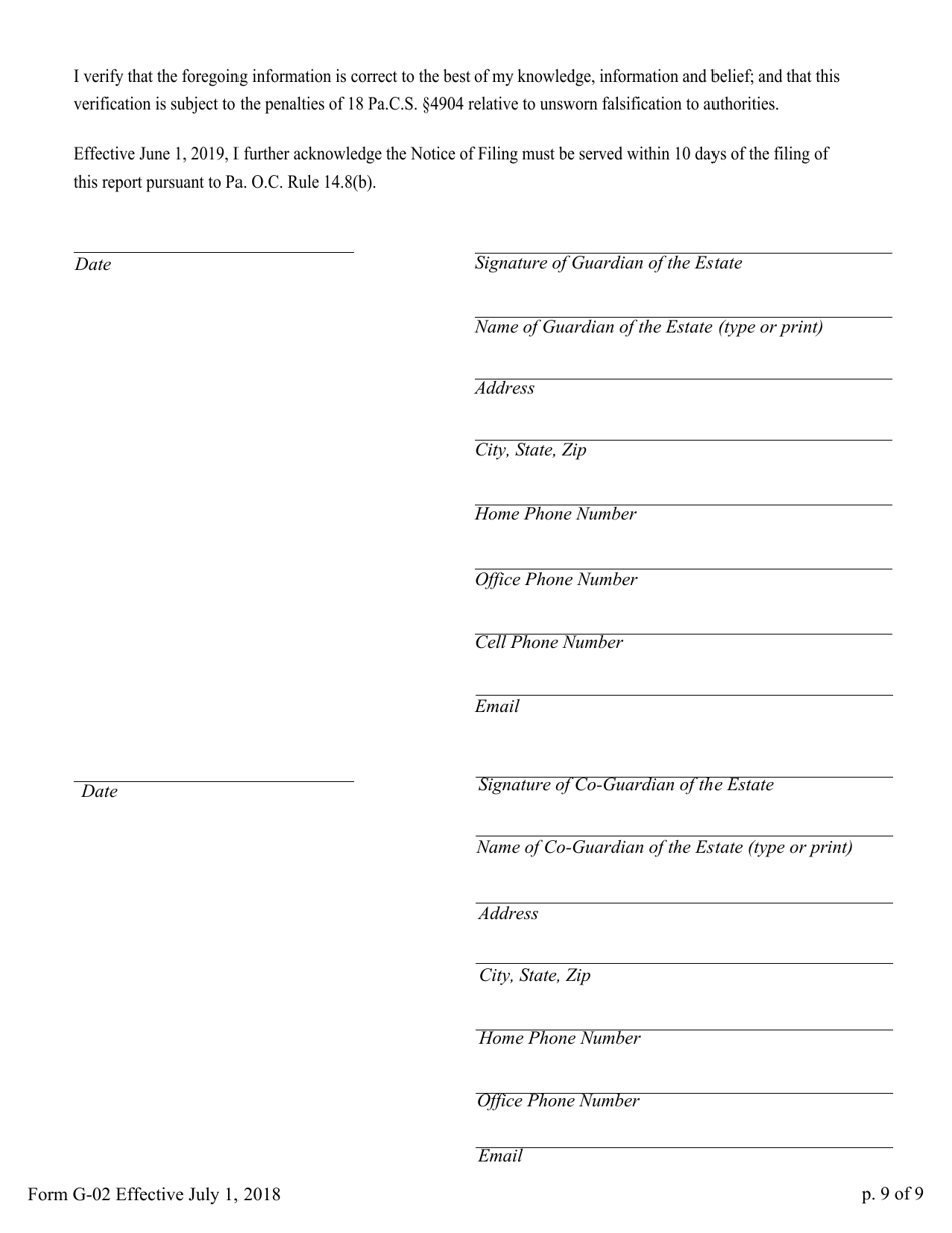 Form G-02 Report of Guardian of the Estate - Pennsylvania, Page 9