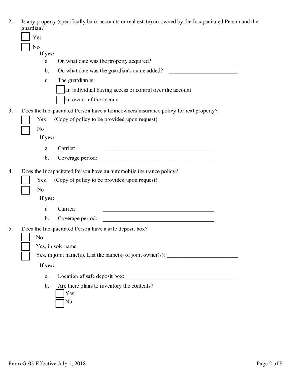 Form G-05 Guardians Inventory for an Incapacitated Person - Pennsylvania, Page 2