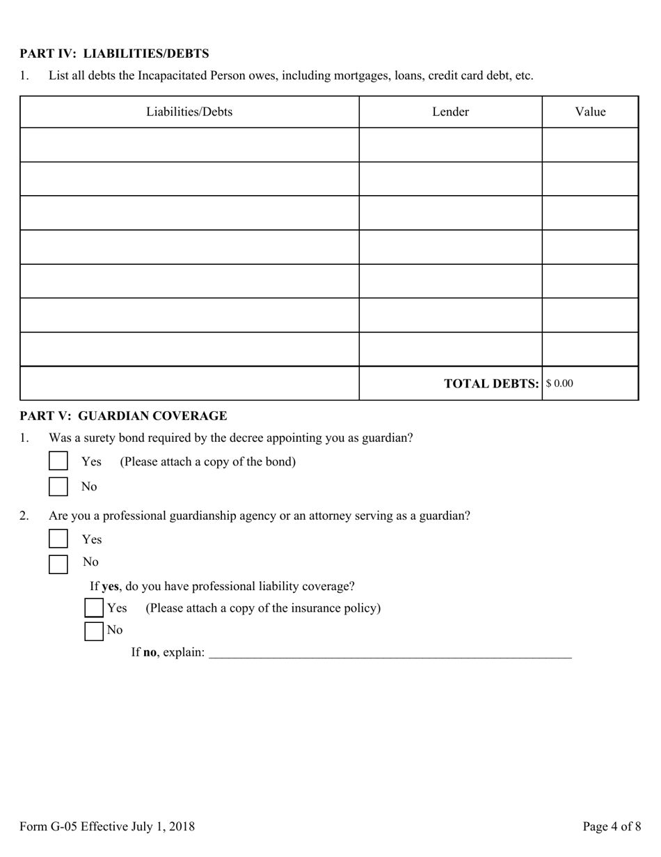 Form G-05 Guardians Inventory for an Incapacitated Person - Pennsylvania, Page 4