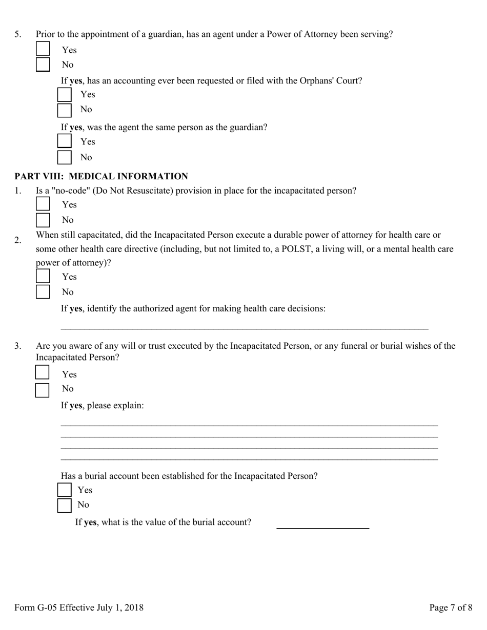 Form G-05 Guardians Inventory for an Incapacitated Person - Pennsylvania, Page 7