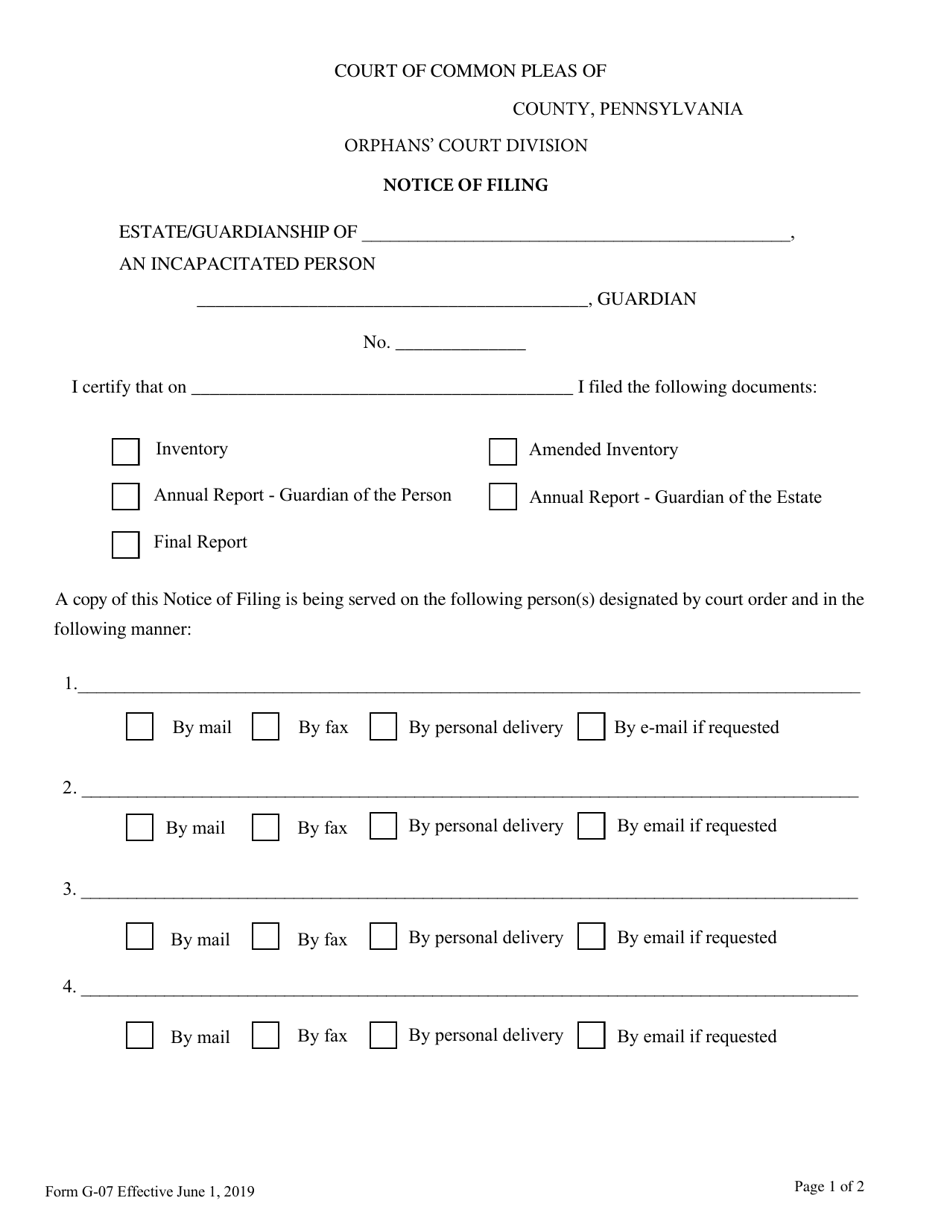 Form G-07 Notice of Filing - Pennsylvania, Page 1