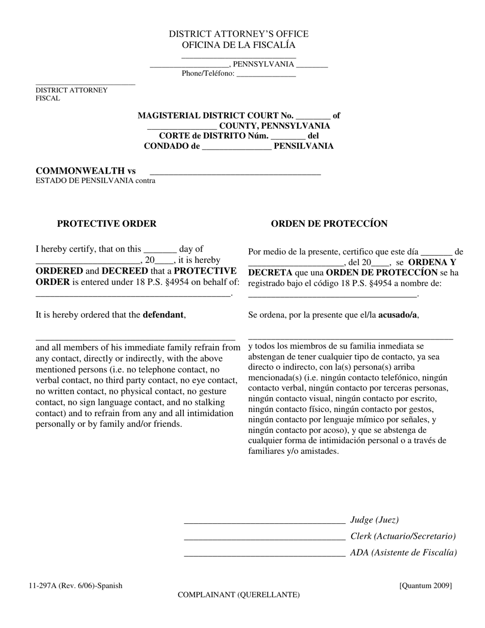 Form 11-297A Protective Order - Pennsylvania (English / Spanish), Page 1