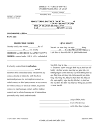 Document preview: Form 11-297A Complainant Protective Order - Pennsylvania (English/Vietnamese)