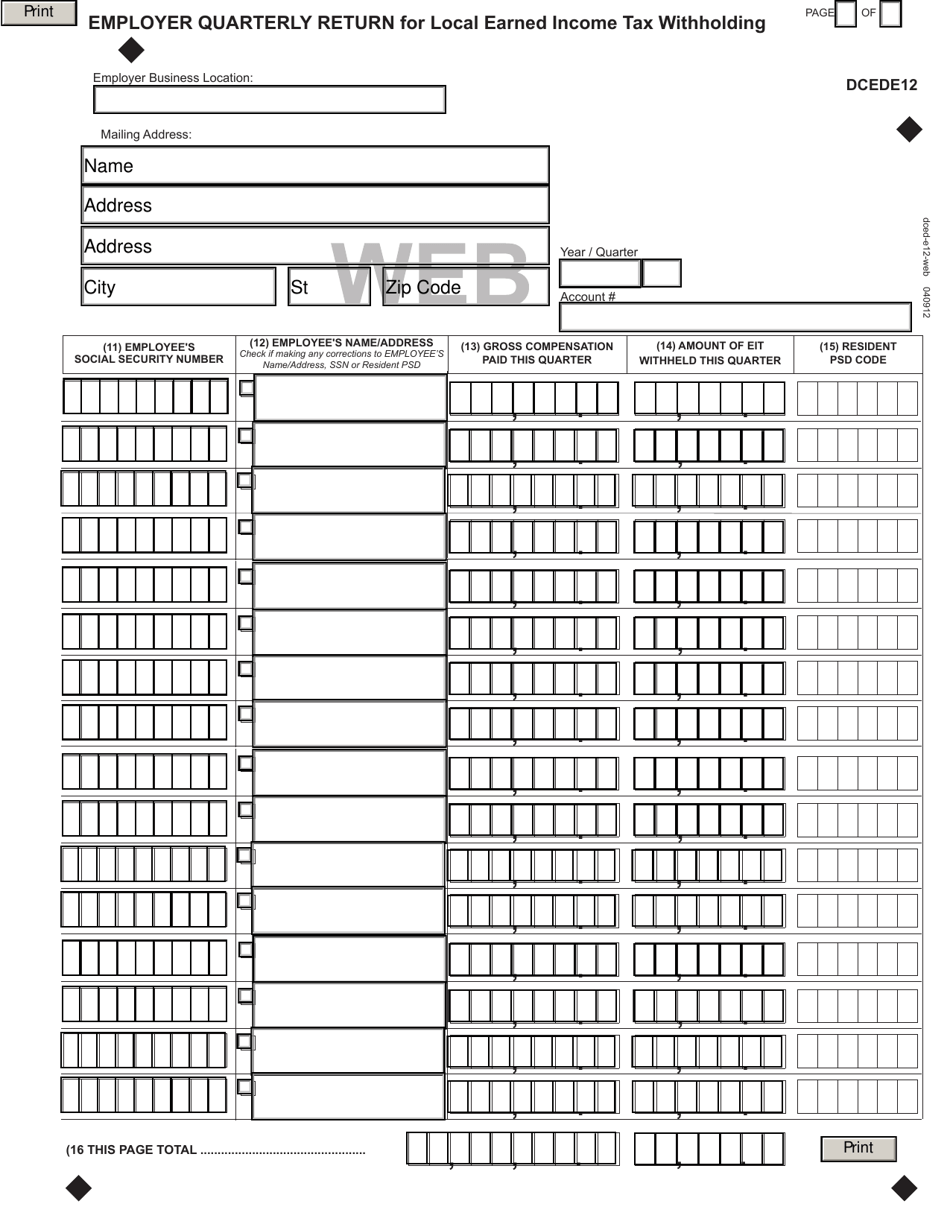 Form DCEDE11REM Employer Quarterly(return Local(earned Income Tax Withholding - Pennsylvania, Page 2
