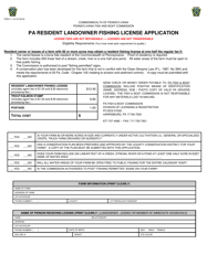 Form PFBC-L-119 Pa Resident Landowner Fishing License Application - Pennsylvania