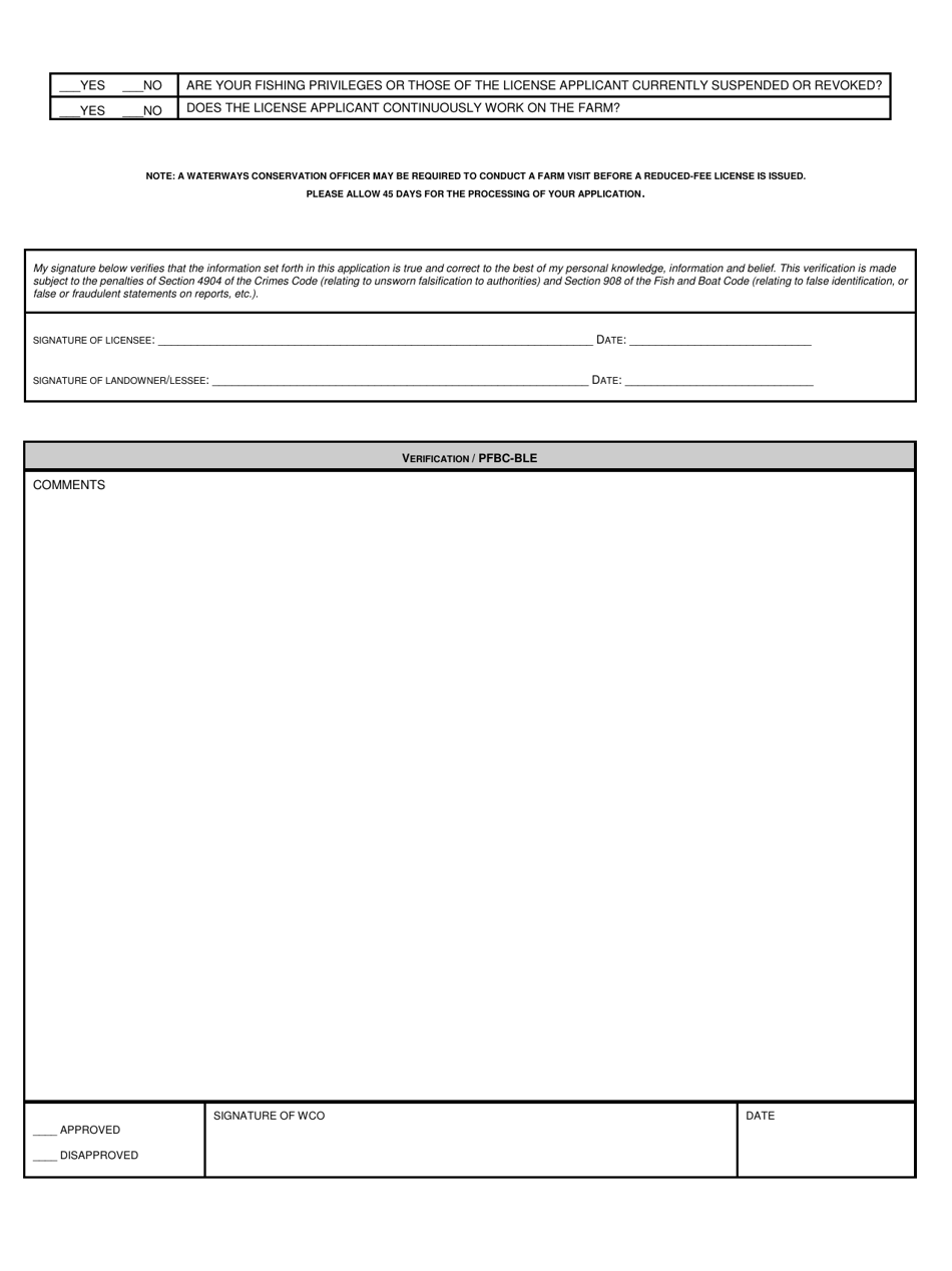 Form PFBC-L-119 Pa Resident Landowner Fishing License Application - Pennsylvania, Page 2