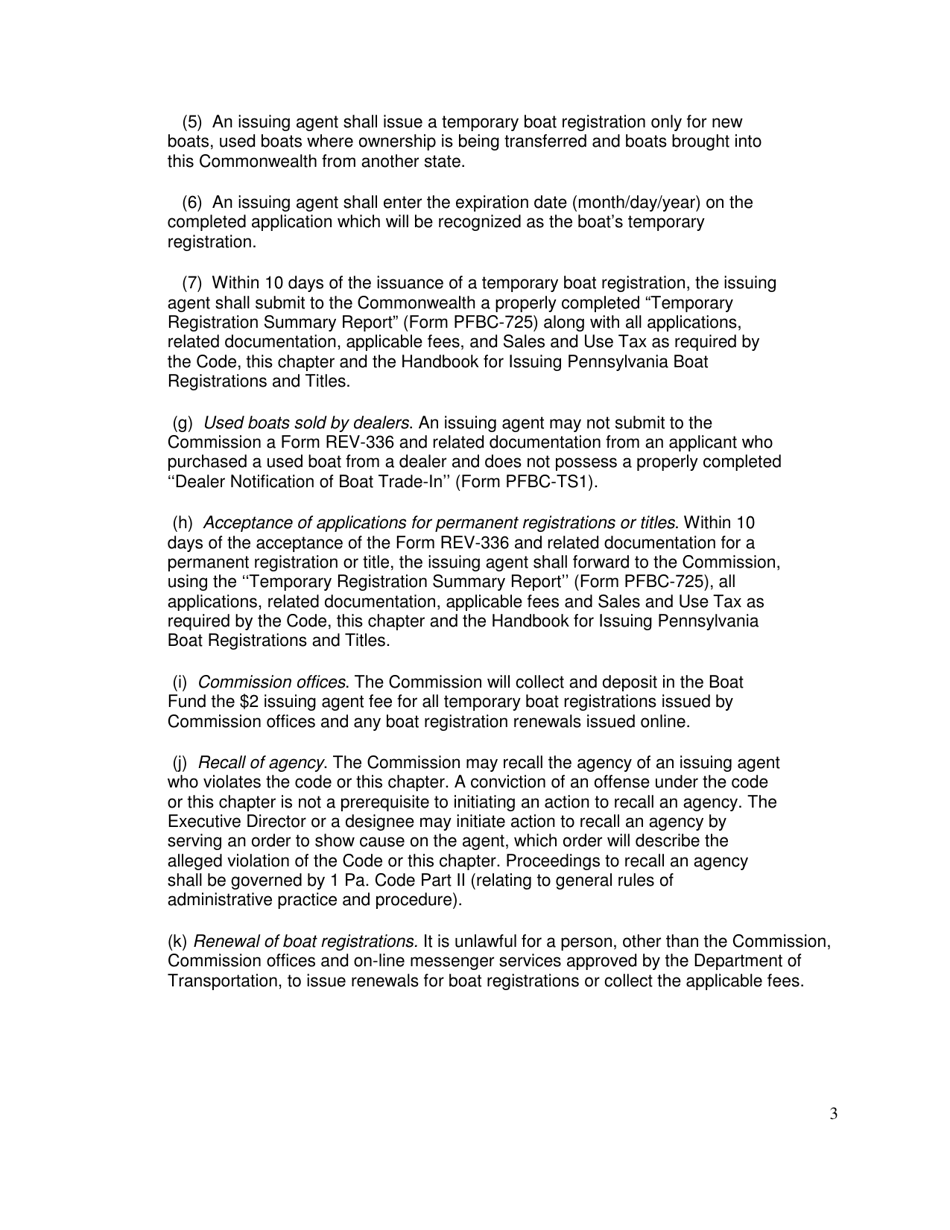 Boat Registration Issuing Agent Rules  Regulations - Pennsylvania, Page 3