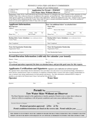 Application for Permit - Tow Water Skier Without Observer - Pennsylvania