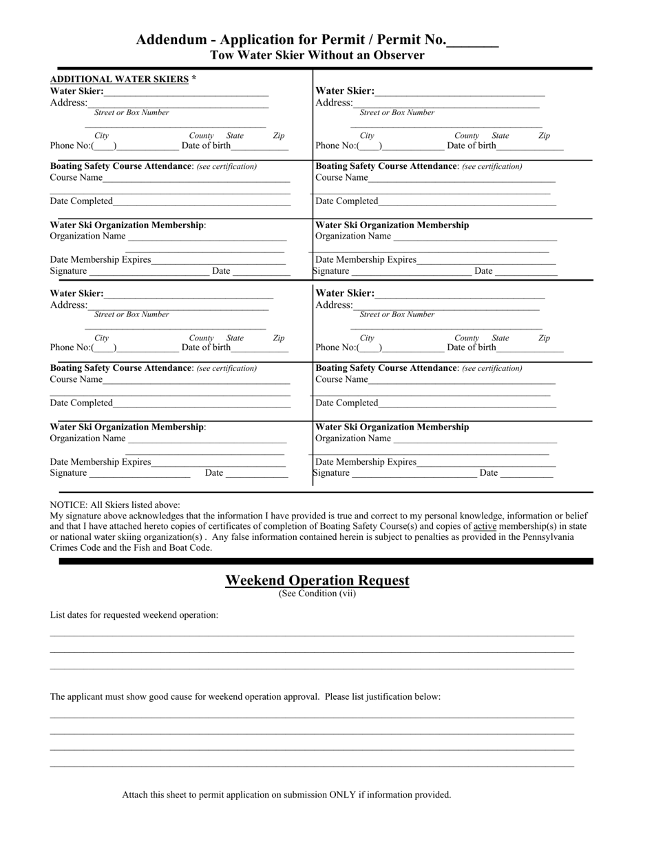 Application for Permit - Tow Water Skier Without Observer - Pennsylvania, Page 3