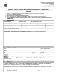 Document preview: Form PFBC-R2 Notice of Intent to Register & Title Boat Abandoned on Private Property - Pennsylvania