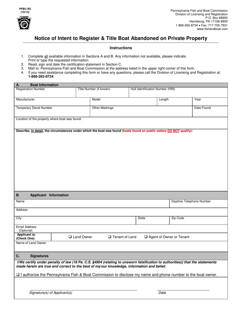 Form Pfbc R2 Fill Out Sign Online And Download Printable Pdf Pennsylvania Templateroller 1614