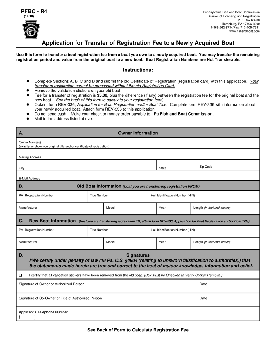 Form PFBCR4 Download Printable PDF or Fill Online Application for
